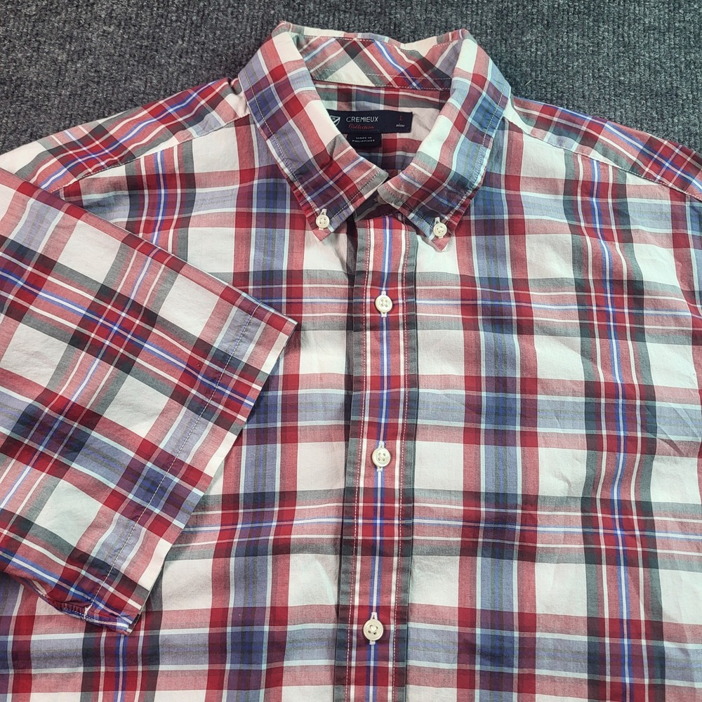 CREMIEUX Collection Mens Large Red Blue Plaid Short Sleeve Button Down Shirt